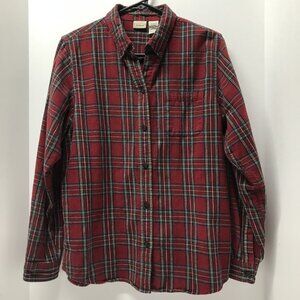 L.L. Bean Red Tartan Plaid Flannel Button Down Shirt - Vintage